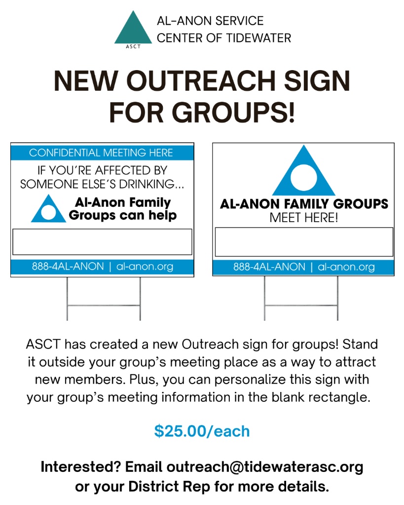 ASCT Outreach yard sign for Al-Anon groups